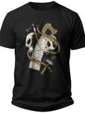 Men's Black Graphic T-Shirt Unique Skull & Ancient Theme Print Casual Short Sleeve Novelty Tee Top