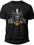 Men's Black Skull Biker Graphic T-Shirt Short Sleeve Cotton Tee Cool Motorcycle Rider Design Casual Top