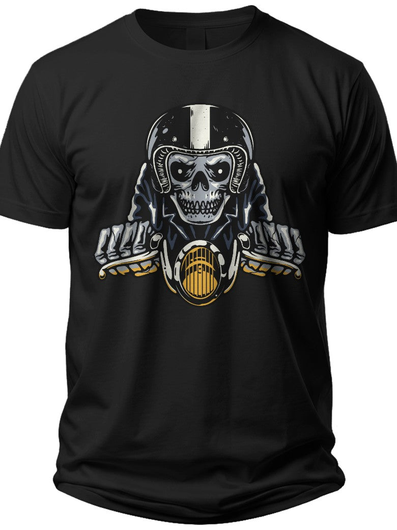 Men's Black Skull Biker Graphic T-Shirt Short Sleeve Cotton Tee Cool Motorcycle Rider Design Casual Top