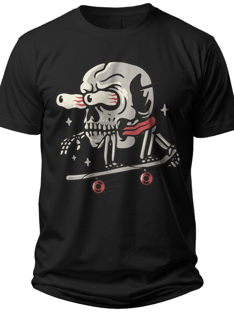 Black Skater Skull Graphic T-Shirt for Men Women Funny Eyeball Skeleton Skateboard Tee Novelty Streetwear Top