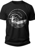 Black Surfing Graphic T-Shirt for Men Women, Ocean Wave Surfer Print Summer Casual Beach Tee
