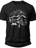 Unisex Outdoor Nature Graphic T-Shirt Camping Hiking Mountain Forest River Sun Print Casual Short Sleeve Tee