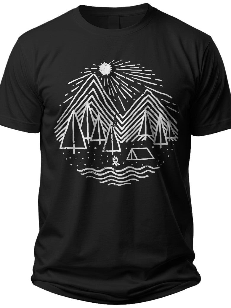 Unisex Black Graphic T-Shirt Outdoor Adventure Mountain Forest Camping Print Tee Nature Lover Hiking Casual Wear