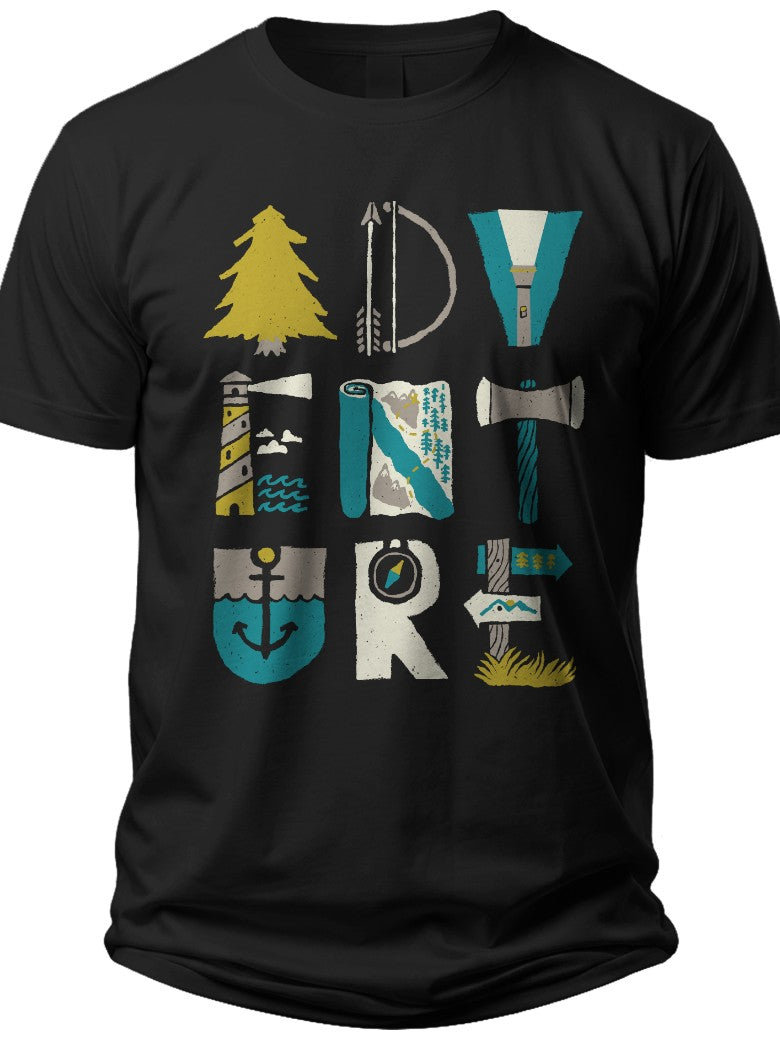 Unisex Black Adventure Graphic T-Shirt, Short Sleeve Outdoor Nature Exploration Tee for Men Women