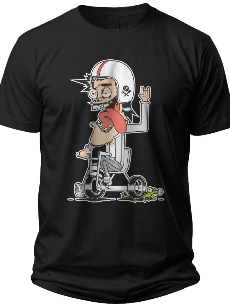 Men's Funny Black T-Shirt Skeleton Football Player on Scooter Graphic Casual Short Sleeve Tee Novelty Gift
