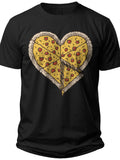 Unisex Black Pizza Heart Peace Sign T-Shirt for Men Women Funny Food Lover Tee Casual Gift Novelty Graphic Shirt