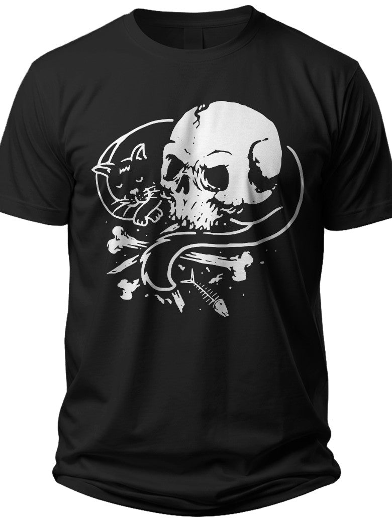Men's Black Graphic Skull Bones & Stylized Creature T-Shirt Casual Short Sleeve Goth Rock Alternative Tee