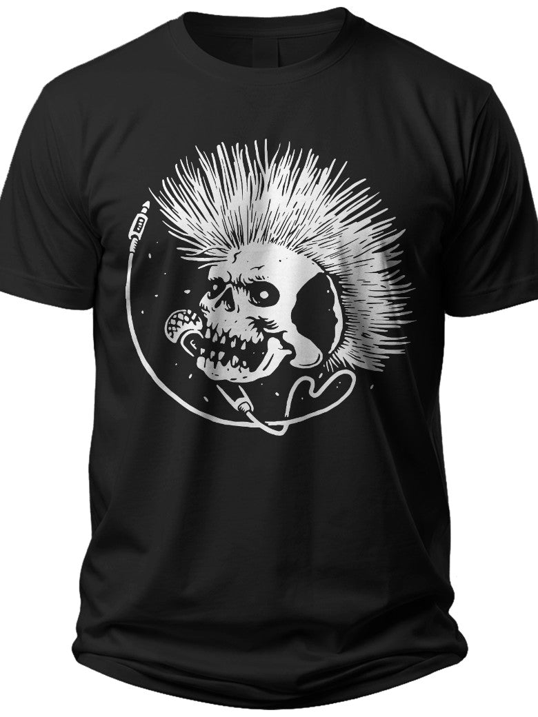 Unisex Punk Rock Skull Mohawk Graphic T-Shirt | Alternative Goth Tee for Casual Wear | Soft Cotton Fashion Top