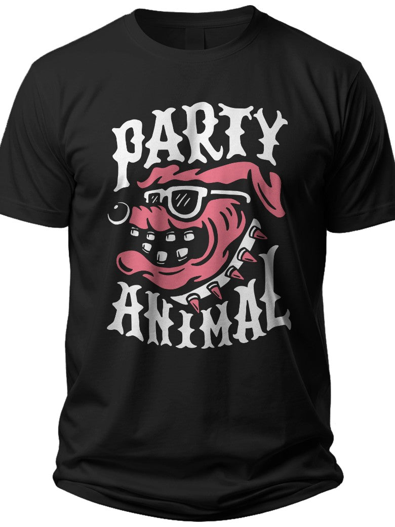 Unisex Party Animal Bulldog Graphic T-Shirt Funny Dog in Sunglasses Design Casual Short Sleeve Tee Top