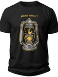 Black Graphic T-Shirt Men Women, Vintage Lantern Shine Bright Tee, Casual Cotton Short Sleeve Top