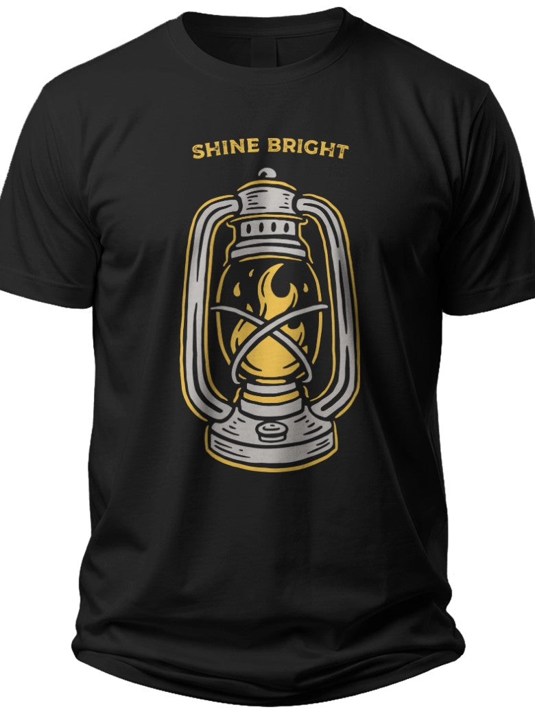 Black Graphic T-Shirt Men Women, Vintage Lantern Shine Bright Tee, Casual Cotton Short Sleeve Top