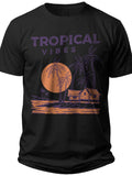 Tropical Vibes Sunset Palm Tree Beach Graphic T-Shirt for Men Women Summer Vacation Casual Tee