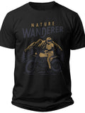 Men's Outdoor Adventure Nature Wanderer T-Shirt Motorcycle Mountain Graphic Black Short Sleeve Tee