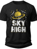 Unisex Black UFO T-Shirt Sky High Graphic Print Tee Funny Alien Spaceship Short Sleeve Casual Top