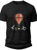 Black Hot Air Balloon Graphic T-Shirt for Men Women, Short Sleeve Casual Tee with Adventure Travel Print