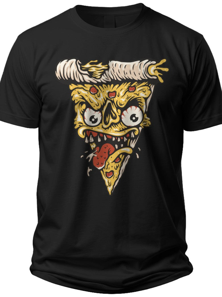 Unisex Funny Zombie Pizza Monster Graphic T-Shirt Black, Scary Cheesy Horror Themed Novelty Tee Top for Adults & Teens