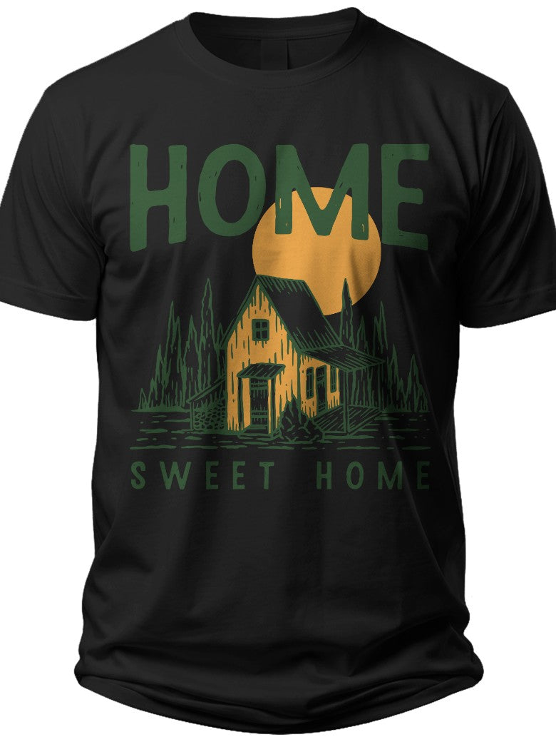 Unisex Home Sweet Home Forest House Graphic T-Shirt Black Casual Nature Tee Men Women Gift