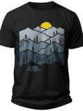 Unisex Outdoor Mountain Camping Graphic T-Shirt Nature Adventure Hiking Tent Sunrise Sunset Black
