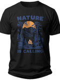 Unisex Nature Is Calling T-Shirt Outdoor Camping Hiking Graphic Tee for Men Women Forest Mountain Campfire