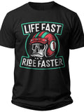 Men's Life Fast Ride Faster Skull Motorcycle Biker Graphic T-Shirt Black Short Sleeve Tee Gift