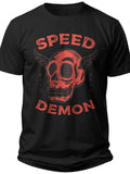 Unisex Black Graphic T-Shirt Red Speed Demon Winged Skull Design Novelty Casual Tee