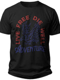 Men's Black Eagle Graphic T-Shirt Live Free Die Well Adventure Short Sleeve Casual Tee