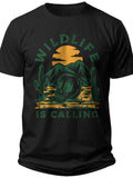 Unisex Black Graphic T-Shirt Wildlife Is Calling Desert Sunset Nature Outdoor Adventure Casual Tee