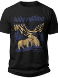 Unisex Wild Nature Bear Graphic T-Shirt Black Mountain Forest Wildlife Animal Print Casual Tee Top
