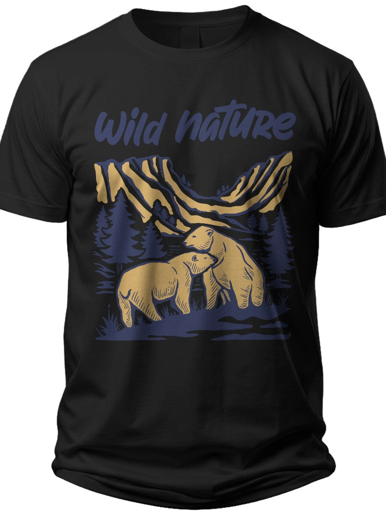 Unisex Wild Nature Bear Graphic T-Shirt Black Mountain Forest Wildlife Animal Print Casual Tee Top