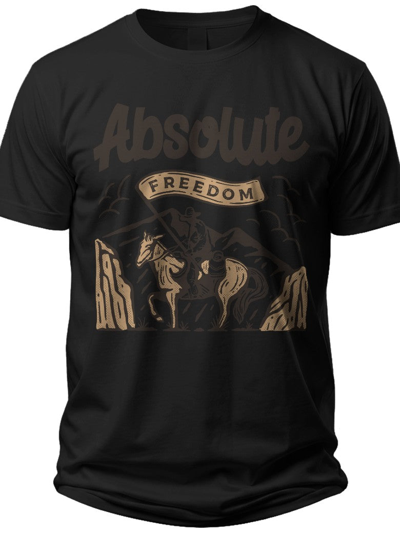Men's Black Graphic T-Shirt Absolute Freedom Vintage Style Short Sleeve Casual Cotton Tee