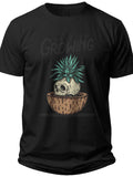 Black Graphic T-Shirt for Men Women, Funny Skull Succulent Plant Growing Design, Unique Botanical Novelty Tee