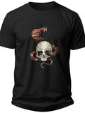 Unisex Black Skull and Snake Graphic T-Shirt Short Sleeve Casual Gothic Tee Top for Men Women