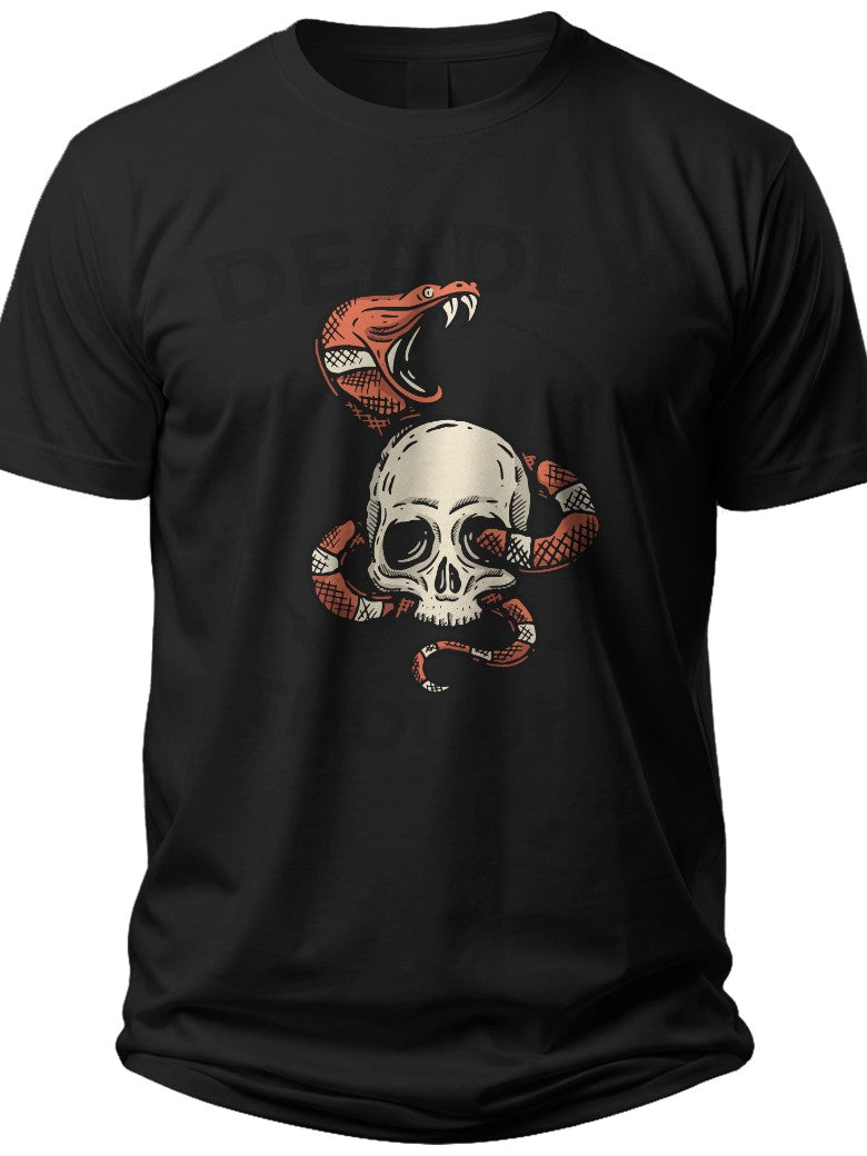 Unisex Black Skull and Snake Graphic T-Shirt Short Sleeve Casual Gothic Tee Top for Men Women