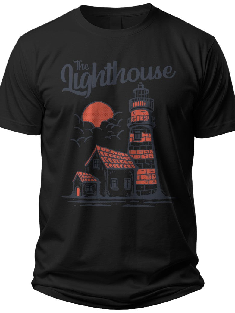 Unisex Black Lighthouse Graphic T-Shirt for Men Women Short Sleeve Summer Vacation Casual Tee
