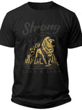 Men's Black Lion Graphic T-Shirt Strong Like a Lion Short Sleeve Casual Tee Animal Print Top