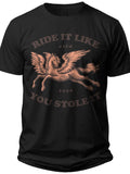 Men's Black Graphic T-Shirt with Winged Horse Pegasus Design, Vintage Style Casual Cotton Short Sleeve Tee Top