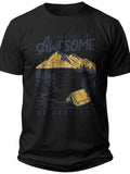 Men's Black Graphic T-Shirt Mountain Lake Camping Design Outdoor Adventure Nature Tee Short Sleeve Casual Summer Top