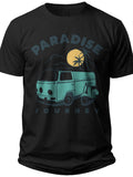 Men's Vintage Paradise Journey Graphic T-Shirt Black Camper Van Scooter Summer Travel Tee Top