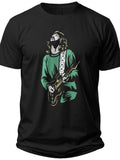 Men's Music T-Shirt Guitar Player Graphic Print Black Tee Shirt Casual Short Sleeve Top for Musicians & Fans