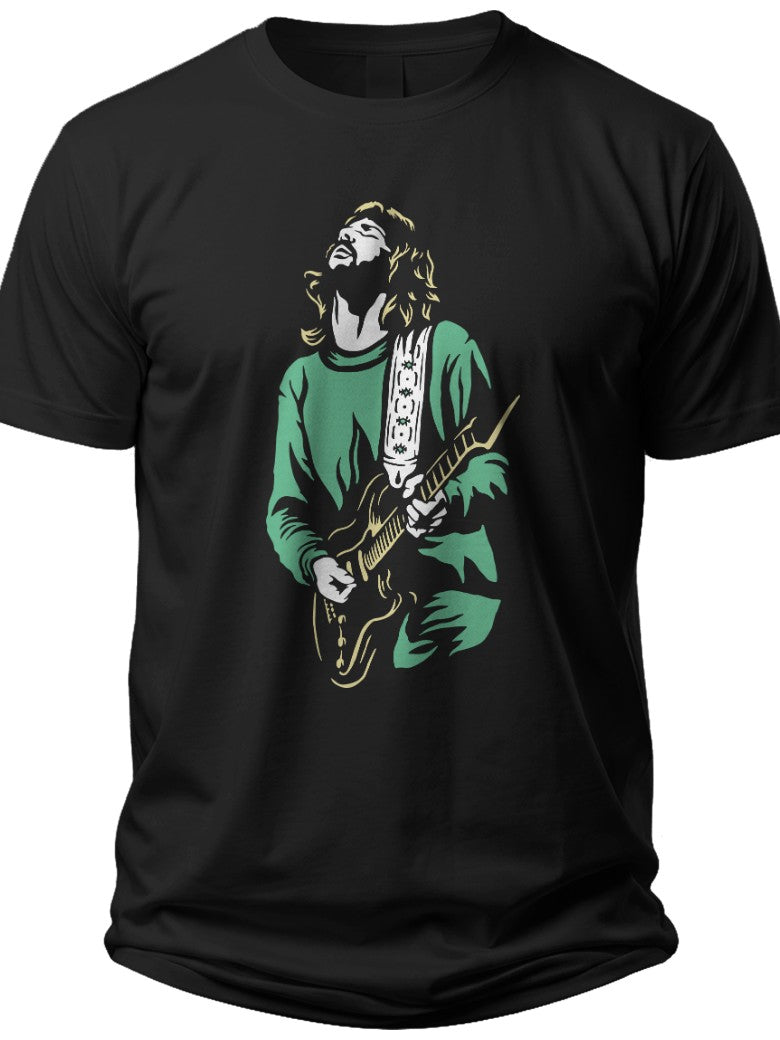 Men's Music T-Shirt Guitar Player Graphic Print Black Tee Shirt Casual Short Sleeve Top for Musicians & Fans