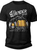 Unisex Wander Often Wonder Always T-Shirt, Outdoor Camping Hiking Mountain Tent Graphic Tee for Nature