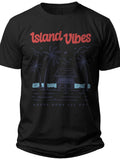 Unisex Black Island Vibes Graphic T-Shirt Tropical Palm Tree Sunset Beach Vacation Summer Tee