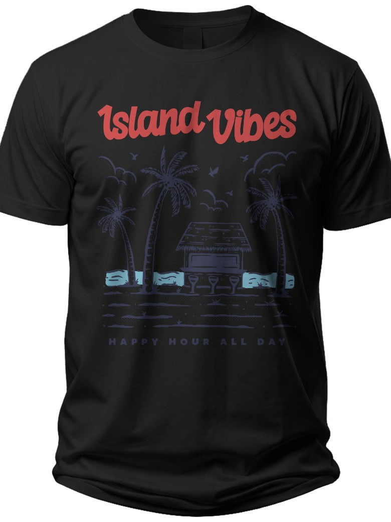 Unisex Black Island Vibes Graphic T-Shirt Tropical Palm Tree Sunset Beach Vacation Summer Tee