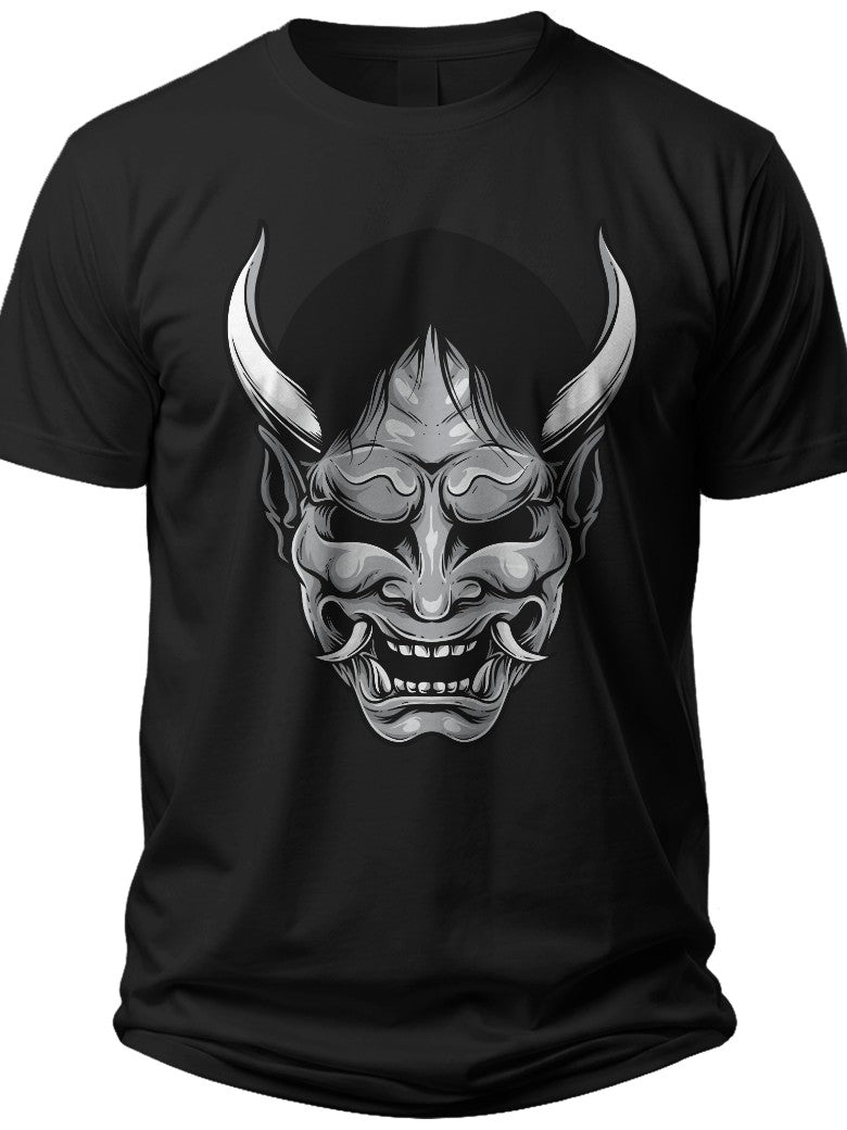 Japanese Oni Mask Graphic T-Shirt | Fierce Hannya Demon Face Mythology Tee for Men Women
