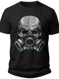 Skull Gas Mask Graphic T-Shirt, Black Short Sleeve Edgy Gothic Punk Rock Tee for Men Women Streetwear Halloween