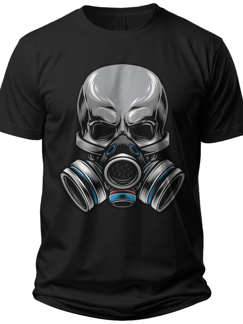 Skull Gas Mask Graphic T-Shirt, Black Short Sleeve Edgy Gothic Punk Rock Tee for Men Women Streetwear Halloween
