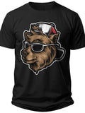 Unisex Funny Cool Bear with Sunglasses & Cap Graphic T-Shirt for Men Women Casual Cotton Blend Short Sleeve Tee