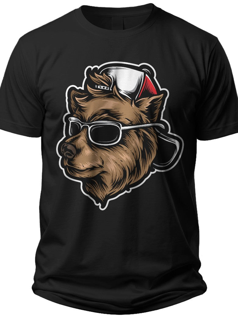Unisex Funny Cool Bear with Sunglasses & Cap Graphic T-Shirt for Men Women Casual Cotton Blend Short Sleeve Tee