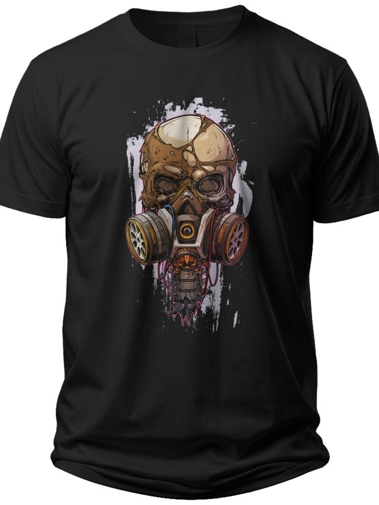 Men's Black Skull Gas Mask Graphic T-Shirt Edgy Short Sleeve Tee Casual Streetwear Punk Rock Style Top
