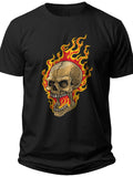 Men's Black Flaming Skull T-Shirt Cool Graphic Tee Novelty Shirt for Rock Music Fans Casual Wear